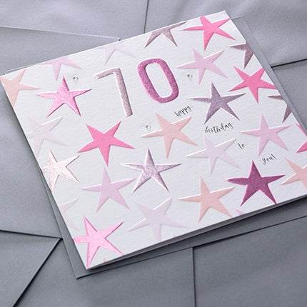 Pink 70th Birthday Card - House of Cards