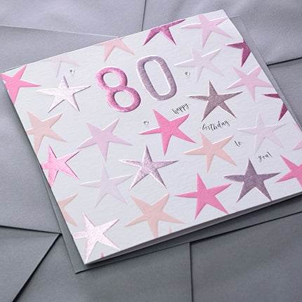 Pink 80th Birthday Card - House of Cards
