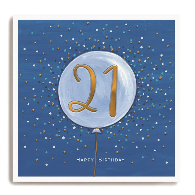 Blue Balloon 21st Birthday Card