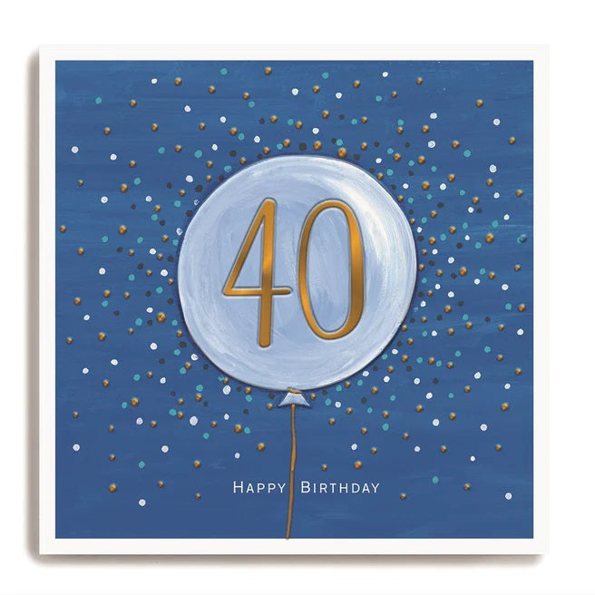 Large Blue Balloon 40th Birthday Card