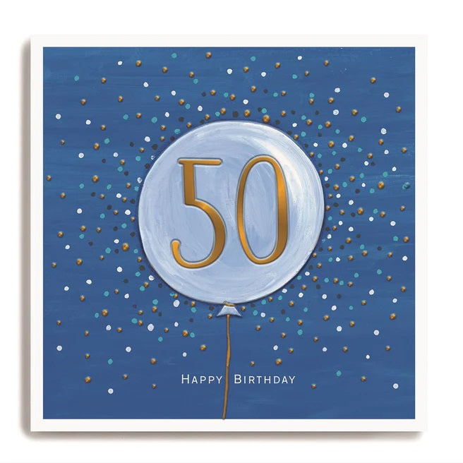 Large Blue Balloon 50th Birthday Card