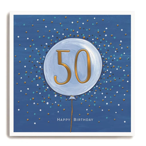 Large Blue Balloon 50th Birthday Card