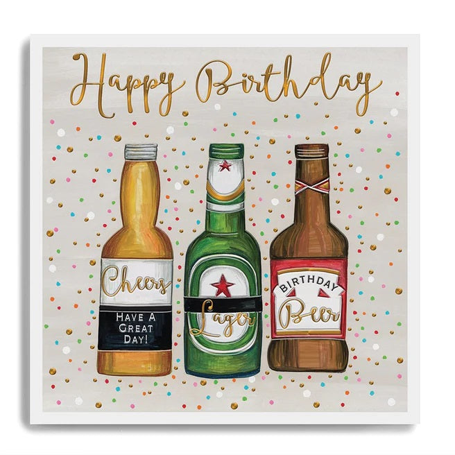 Three Beer Bottles Birthday Card