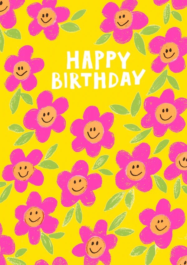 Pink Flowers Birthday Card