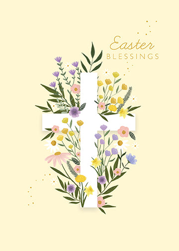 Floral Cross Blessings Easter Card