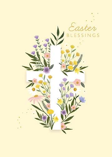 Floral Cross Blessings Easter Card - House of Cards
