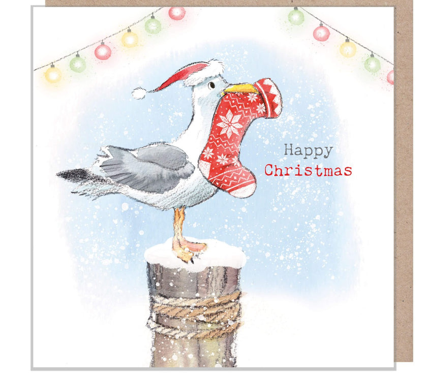 Seagull with Stocking Christmas Card