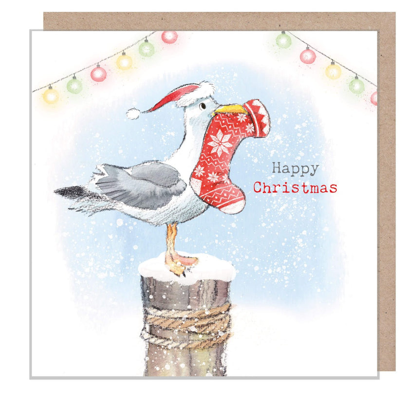 Seagull with Stocking Christmas Card