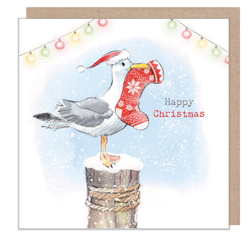 Seagull with Stocking Christmas Card