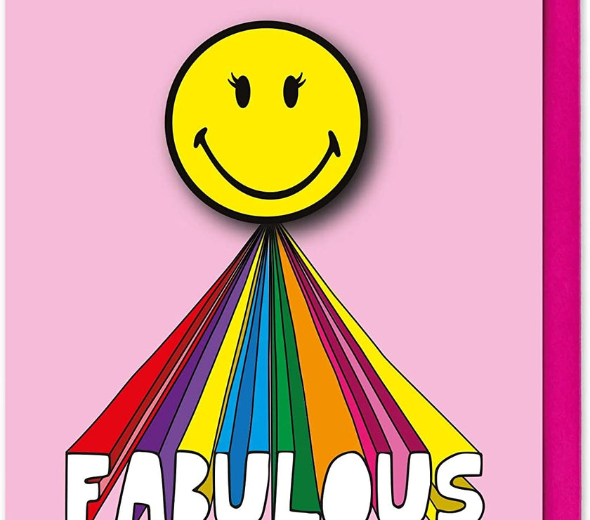 Smiley Face Fabulous Rainbow Birthday Card