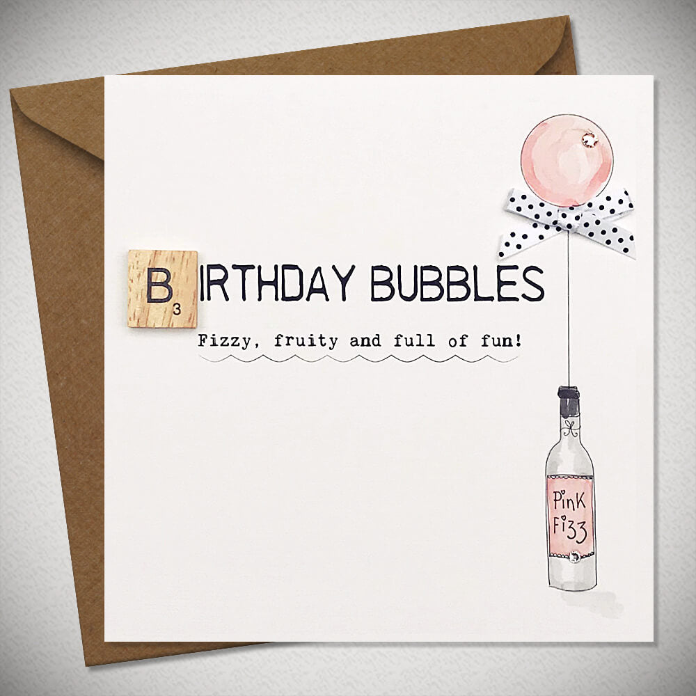 Neon Prosecco Bubbles Birthday Card