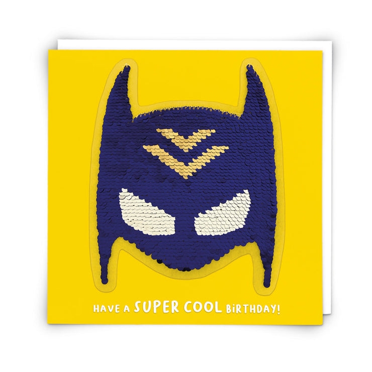 Superhero Cowl Sequin Birthday Card