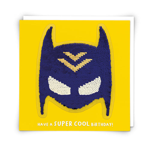 Superhero Cowl Sequin Birthday Card