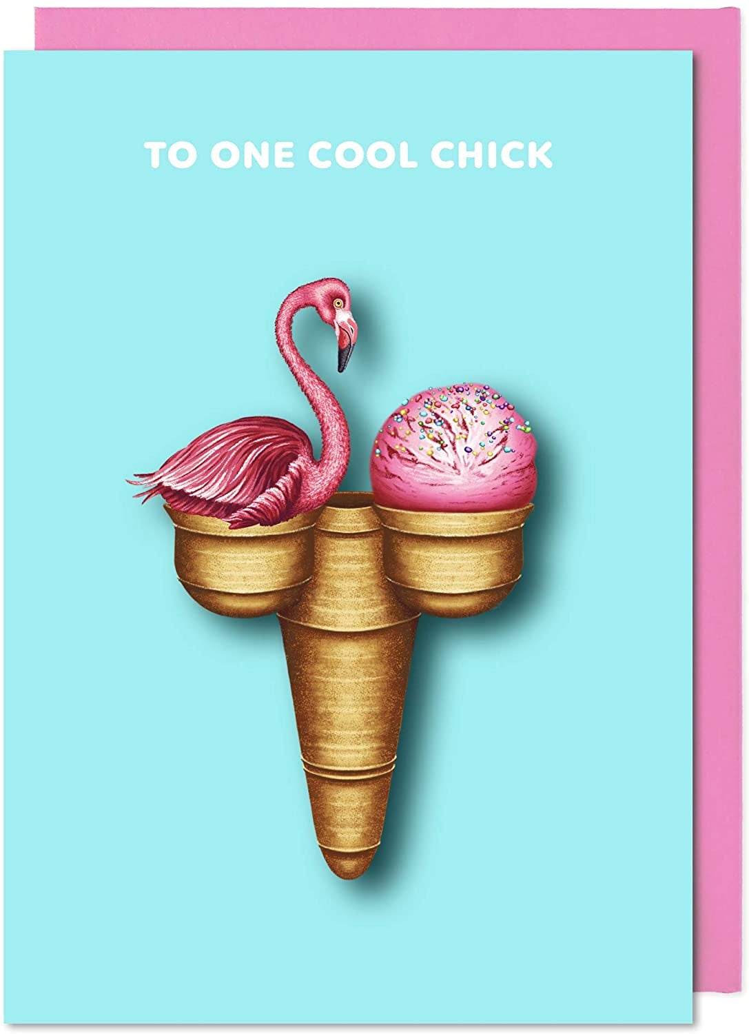 Flamingo Ice Cream Greeting Card - House of Cards
