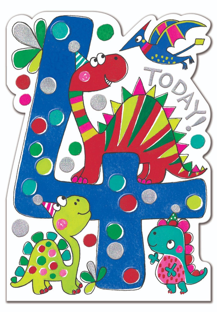 Dinosaurs Age 4 Birthday Card