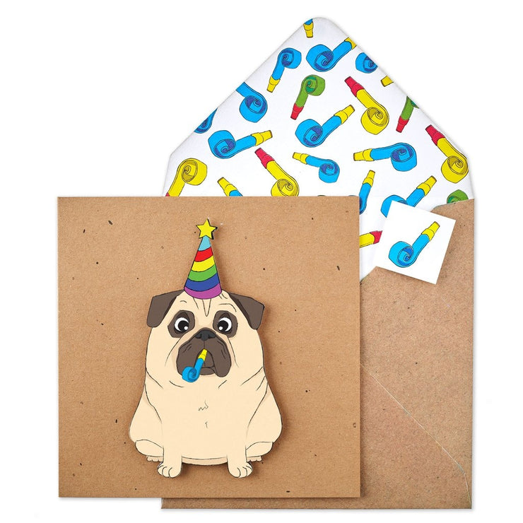 Party Hat Pug Birthday Card