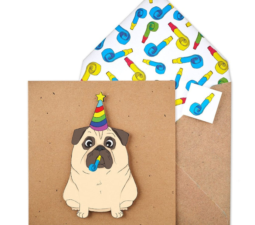 Party Hat Pug Birthday Card