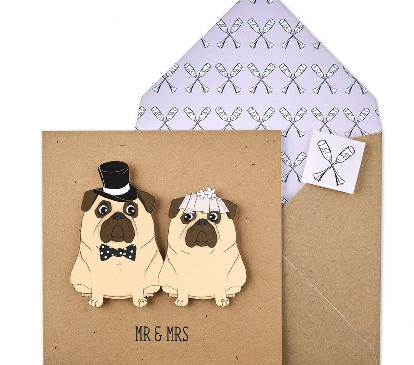 Mr and Mrs Pug Wedding Card