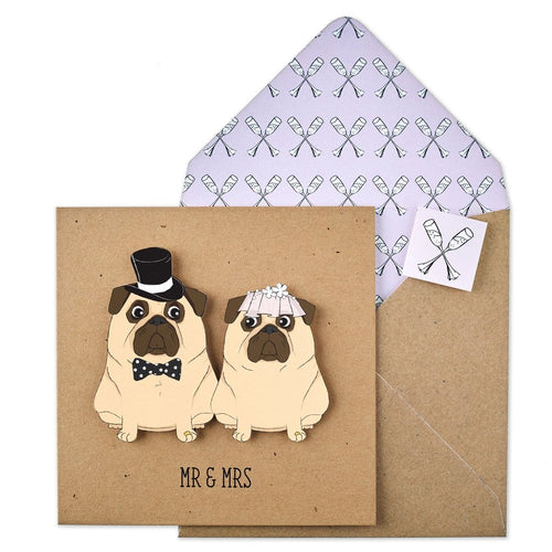 Mr and Mrs Pug Wedding Card