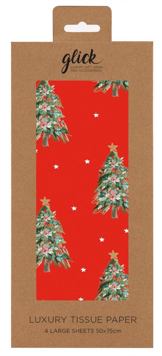 Luxury Festive Trees Red Christmas Tissue Paper - House of Cards