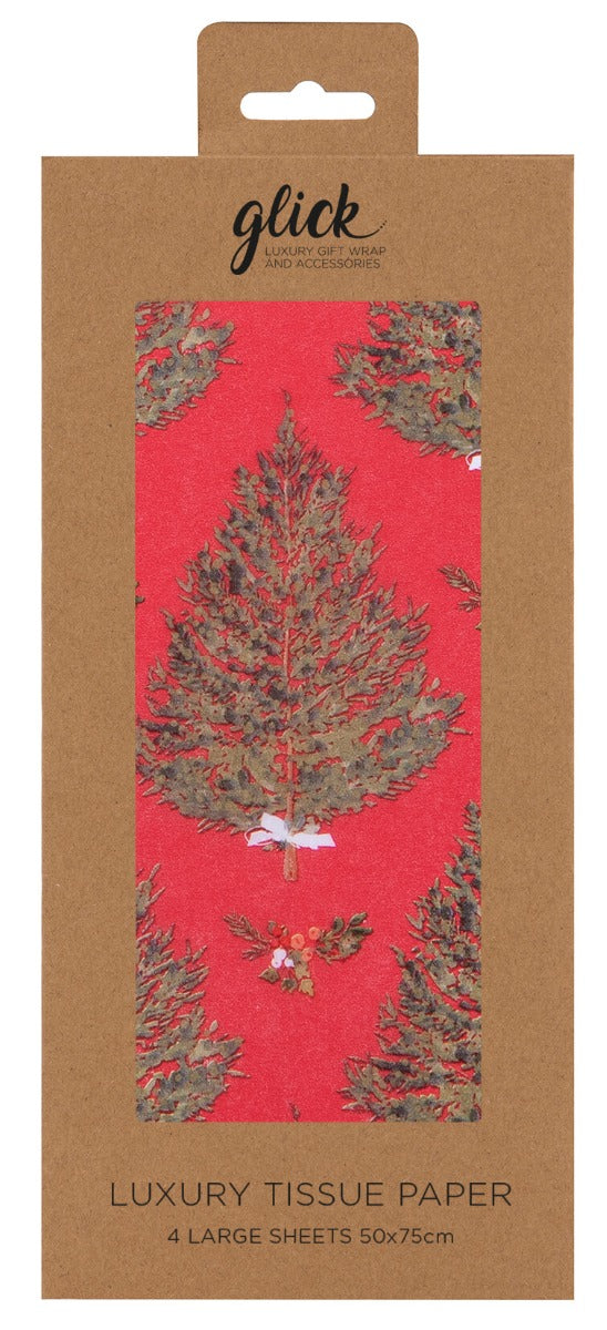 Luxury Red Fir Trees Xmas Tissue Paper
