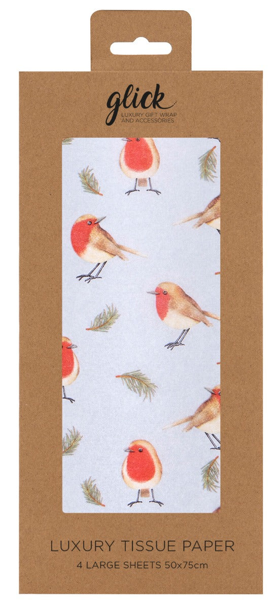 Luxury Robins Silver Xmas Tissue Paper