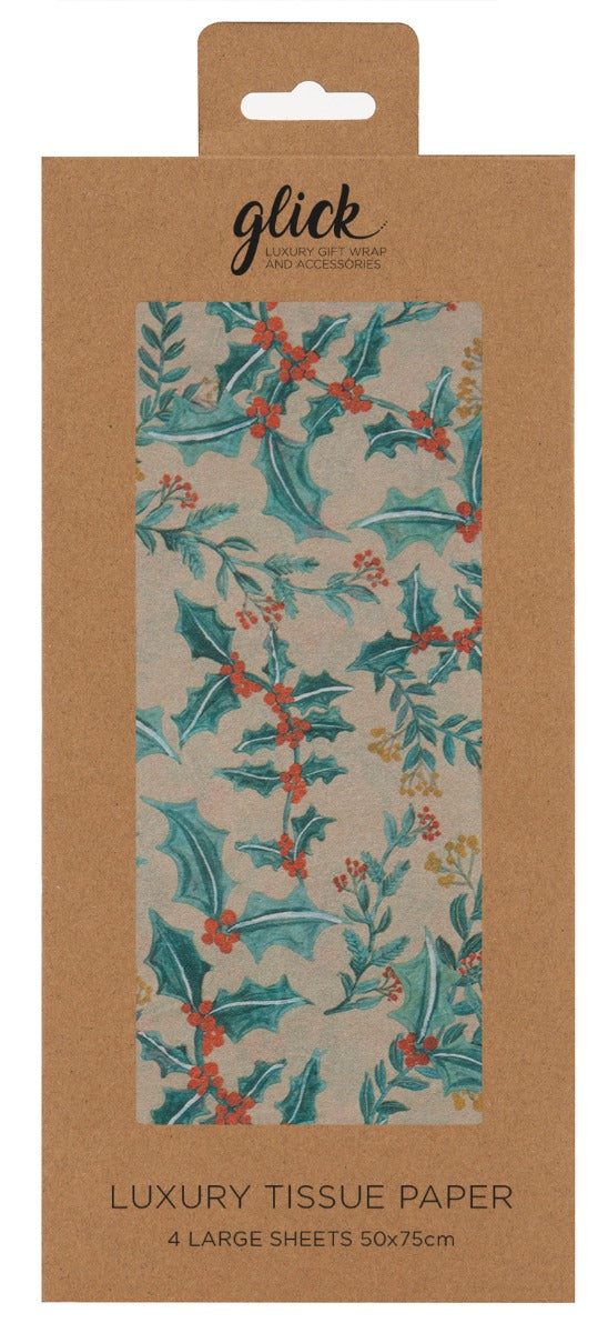 Luxury Holly on Gold Christmas Tissue Paper