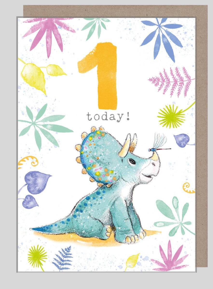 1st Birthday Card Triceratops Dinosaur - House of Cards