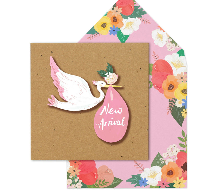 Pink Stork New Baby Card