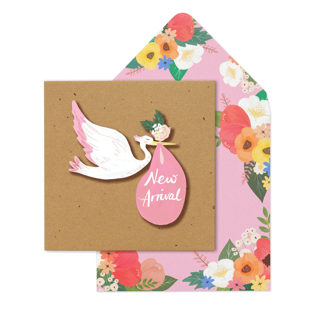 Pink Stork New Baby Card