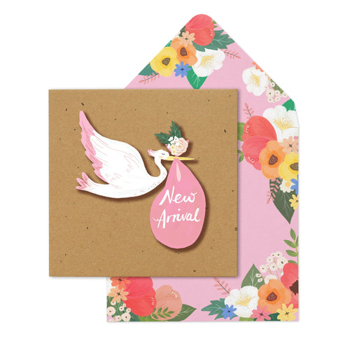 Pink Stork New Baby Card