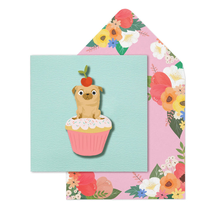 Pug Cupcake Birthday Card