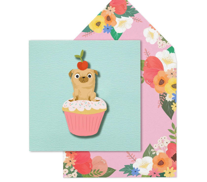 Pug Cupcake Birthday Card