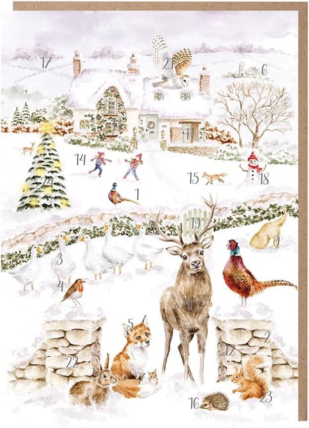 Winter Village Advent Calendar Card