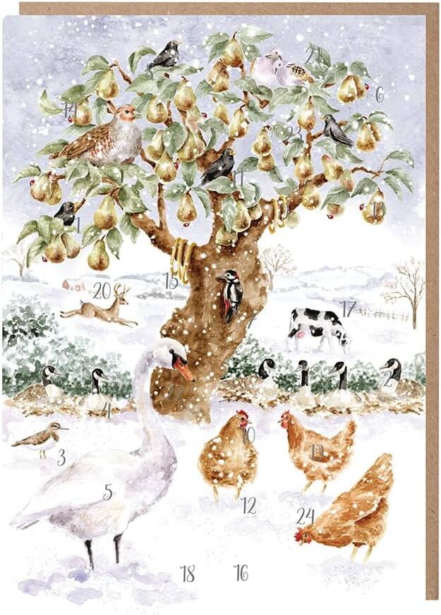 Swans and Hens Advent Calendar Card