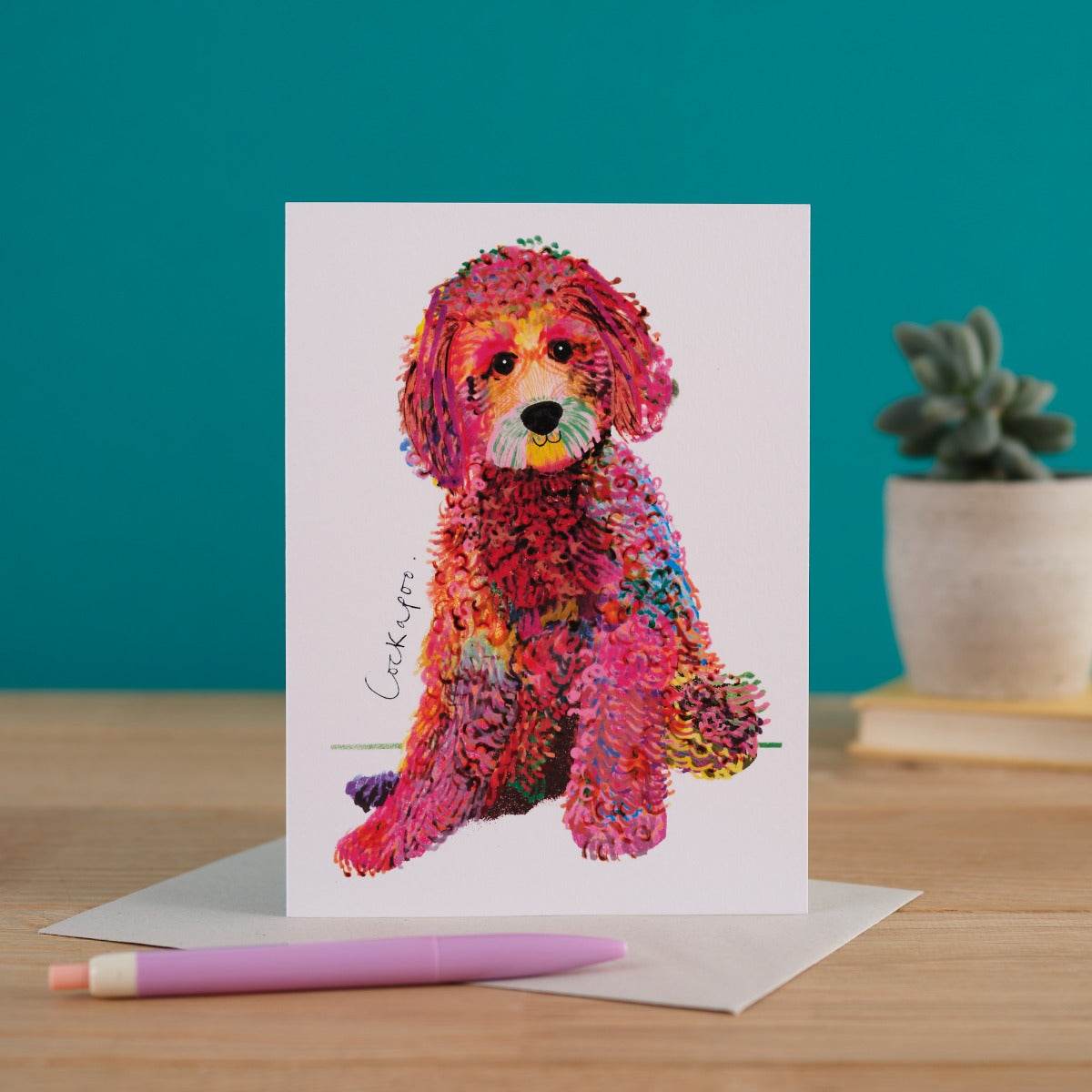 Cockapoo Photo Card Blank Card Colourful Cockapoo - Mixed Media Dog Breed Artwork