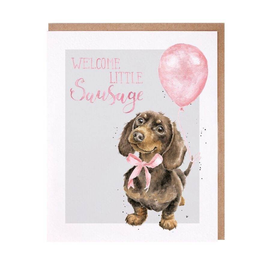 Baby Girl - Dachshund with Pink Balloon - House of Cards