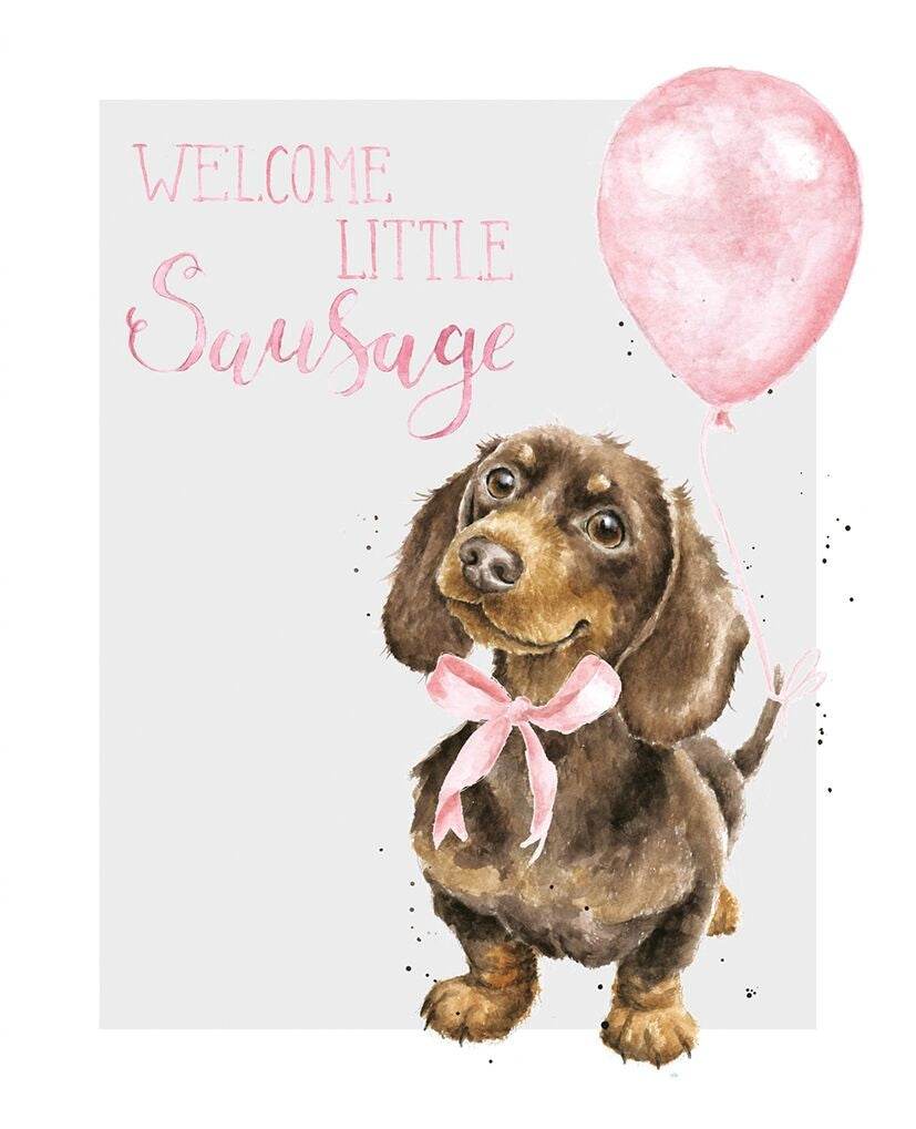 Baby Girl - Dachshund with Pink Balloon - House of Cards