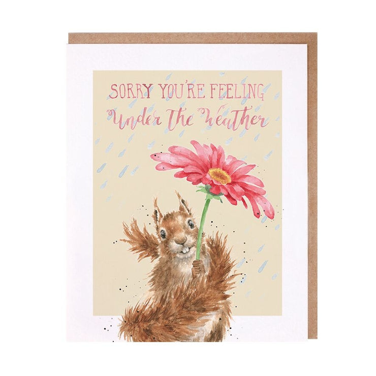 Greeting Card - Red Squirrel Flower Umbrella