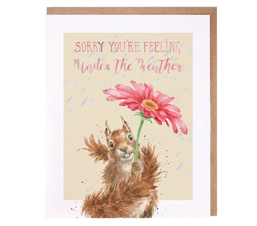 Greeting Card - Red Squirrel Flower Umbrella