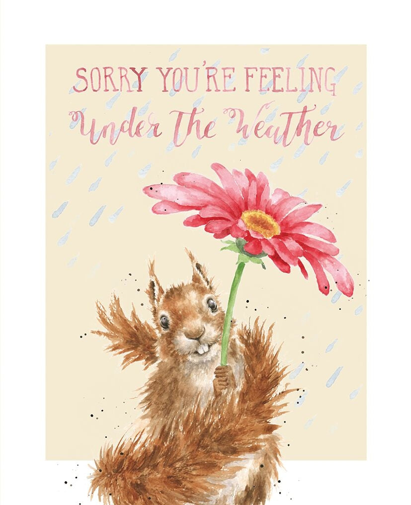 Greeting Card - Red Squirrel Flower Umbrella