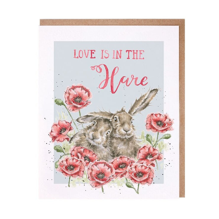 Hares and Flowers Greetings Card -  Love is in the Hare