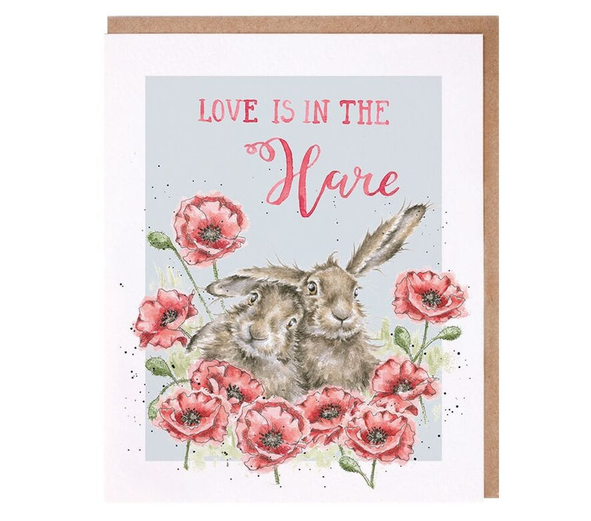 Hares and Flowers Greetings Card -  Love is in the Hare