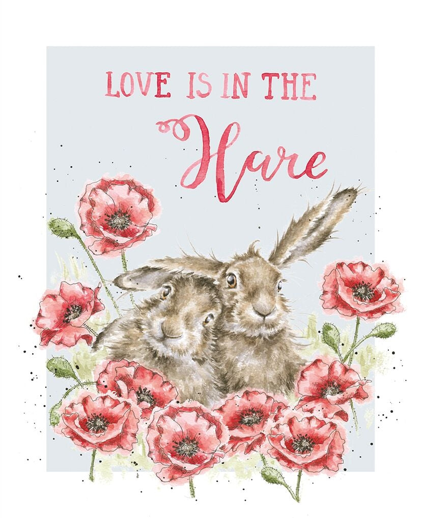 Hares and Flowers Greetings Card -  Love is in the Hare
