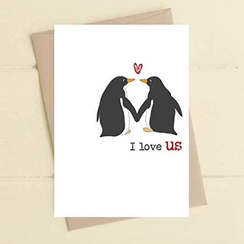 I Love Us Penguins Greetings Card