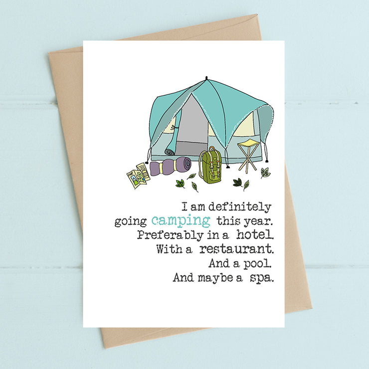 Going Camping In A Hotel Birthday Card