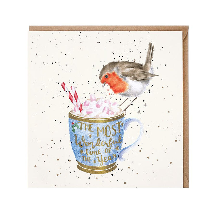 Robin and Hot Chocolate Christmas Card