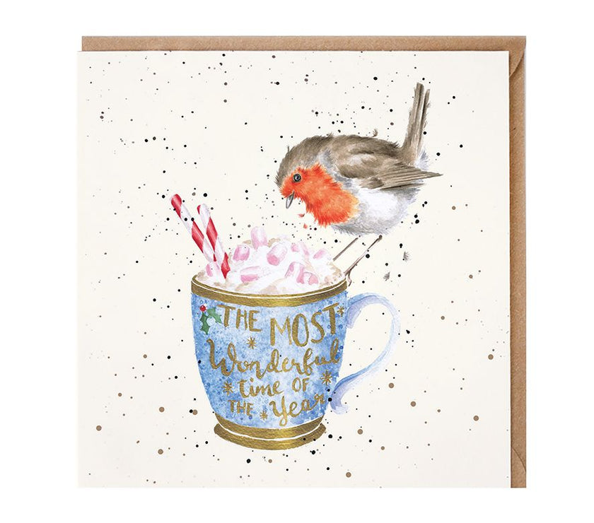 Robin and Hot Chocolate Christmas Card