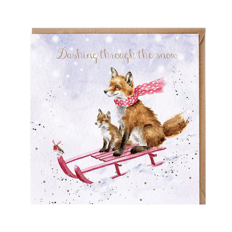 Fox Sleigh Ride Christmas Card