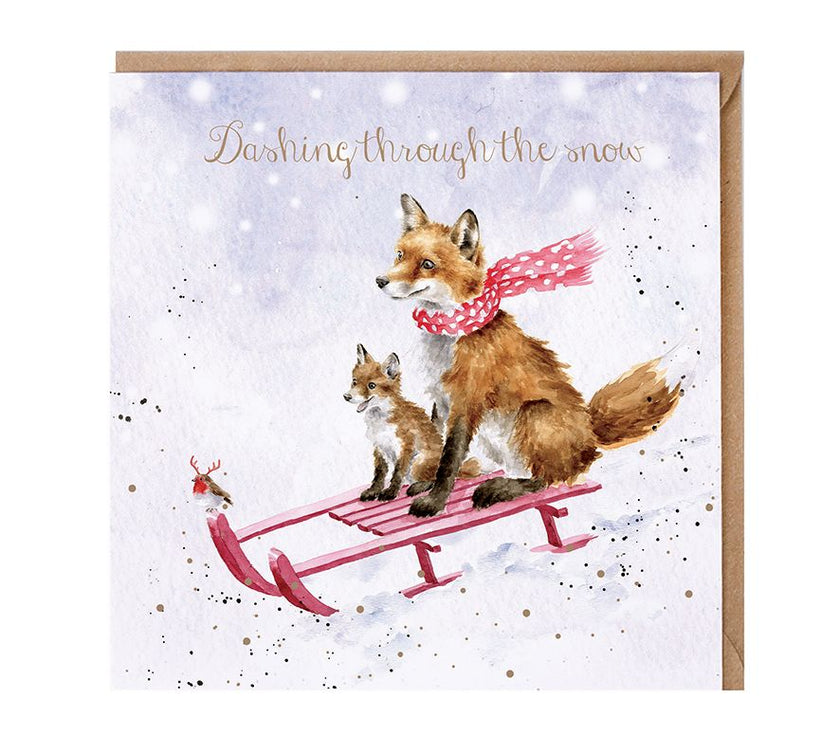 Fox Sleigh Ride Christmas Card